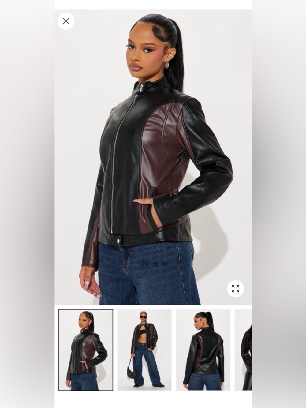 Fashion Nova’s 2 Toned Black and Brown Faux Leather Jacket